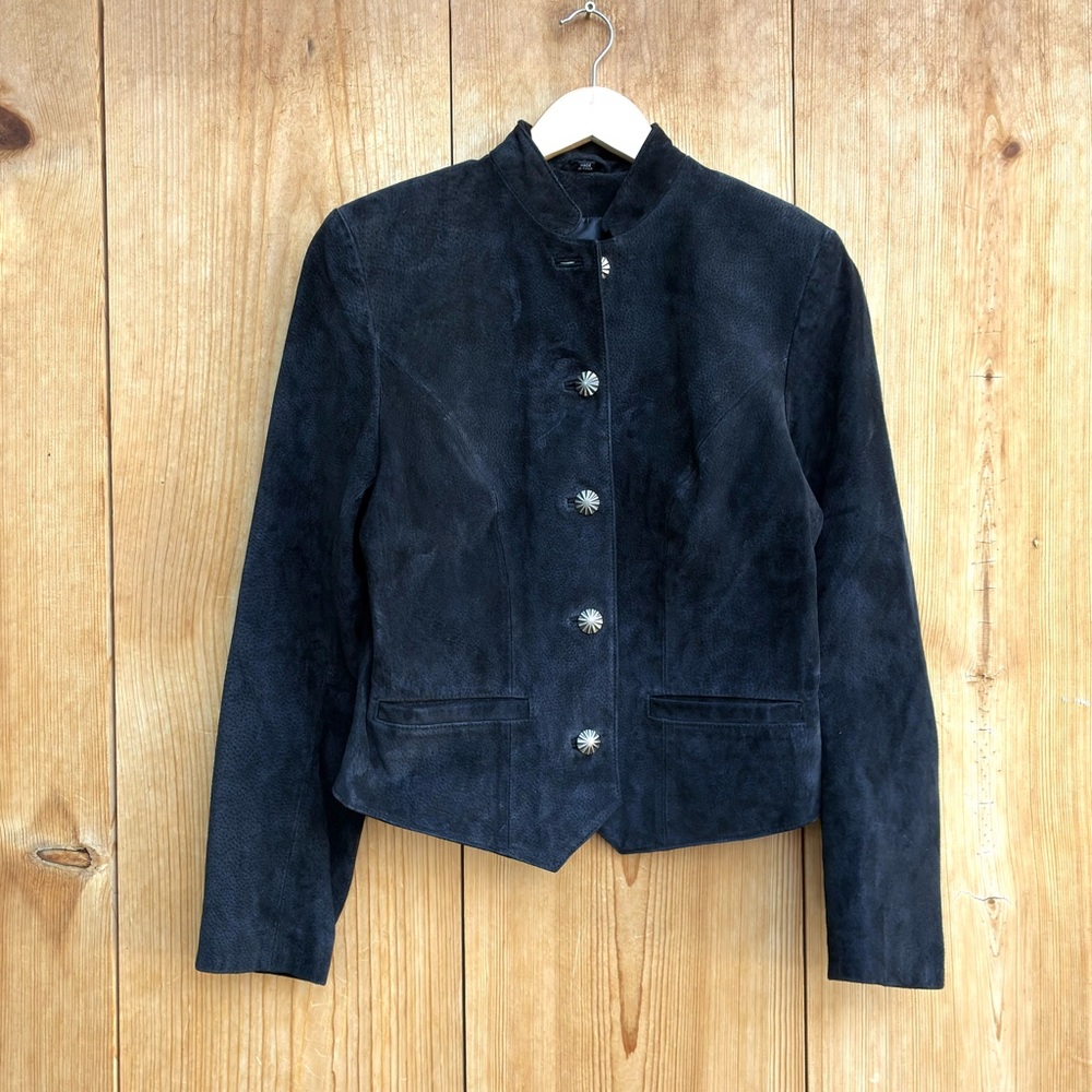 Black Suede Button-Front Leather Jacket